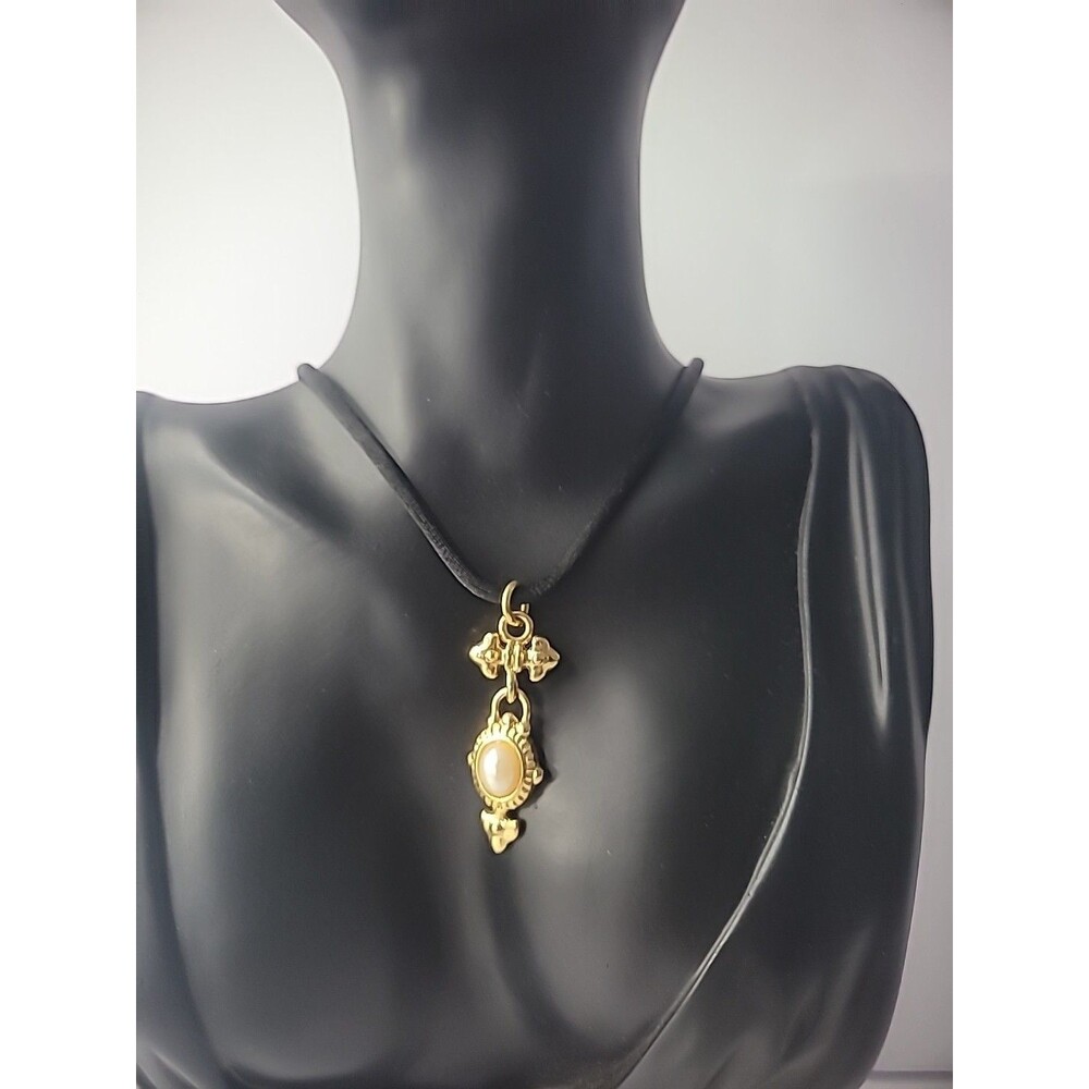Vintage Park Lane Regency Crest Victorian Revival Pendant Black Cord Jewelry